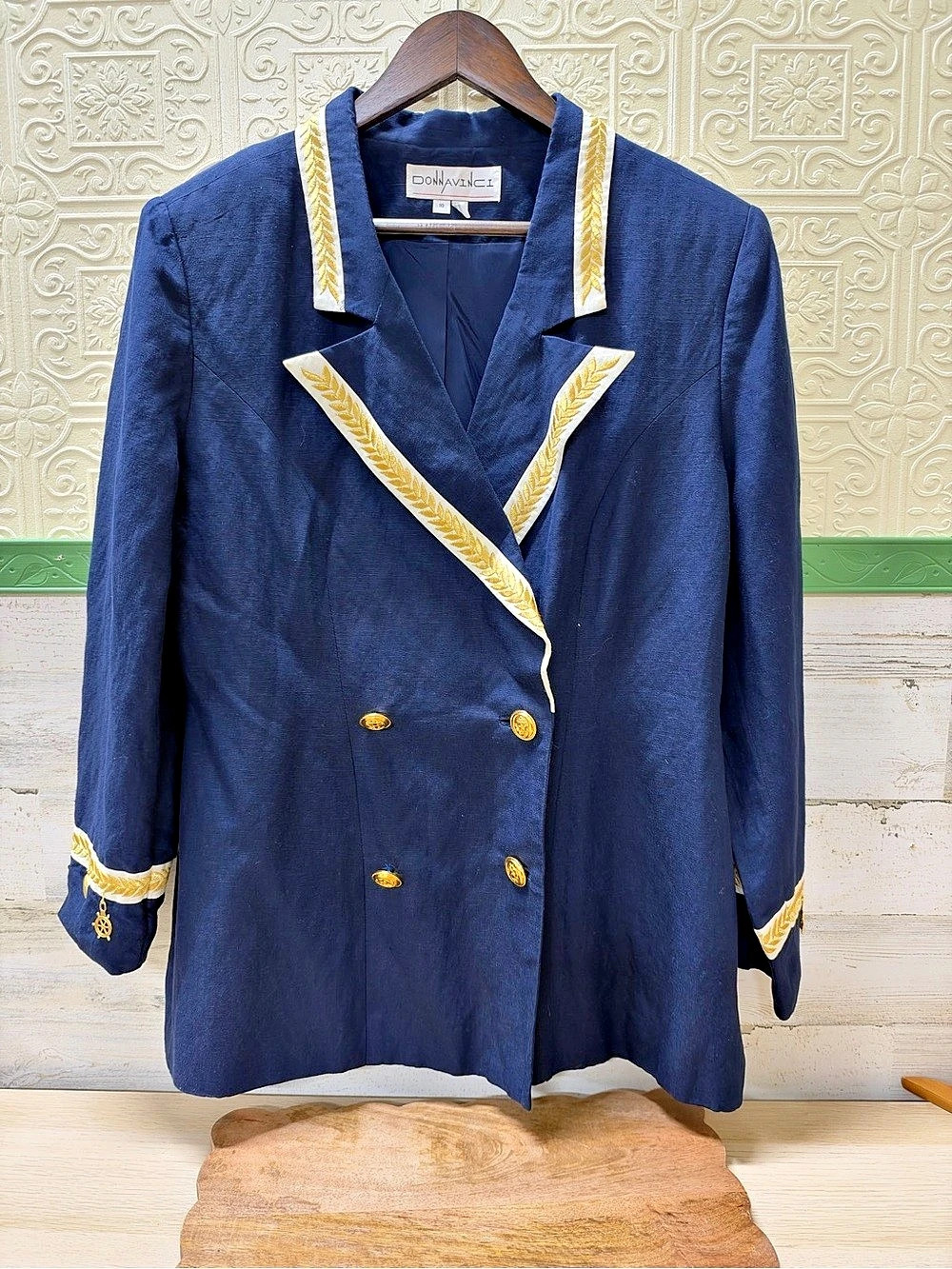 DONNAVINCI Nautical Trim Double-Breasted Blazer in Blue Size 10 Like New